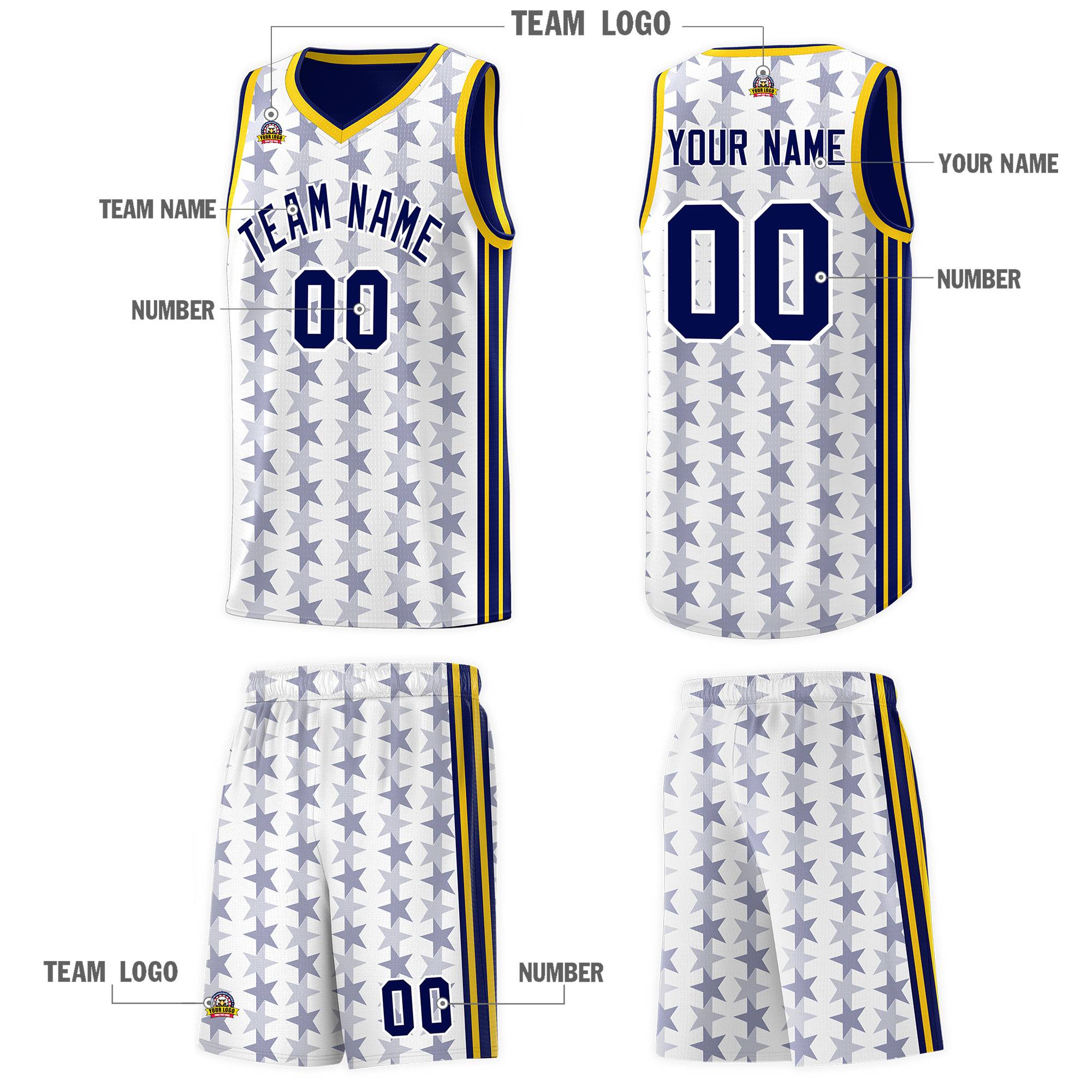 Custom White Navy Star Graffiti Pattern Sets Sports Uniform Basketball Jersey