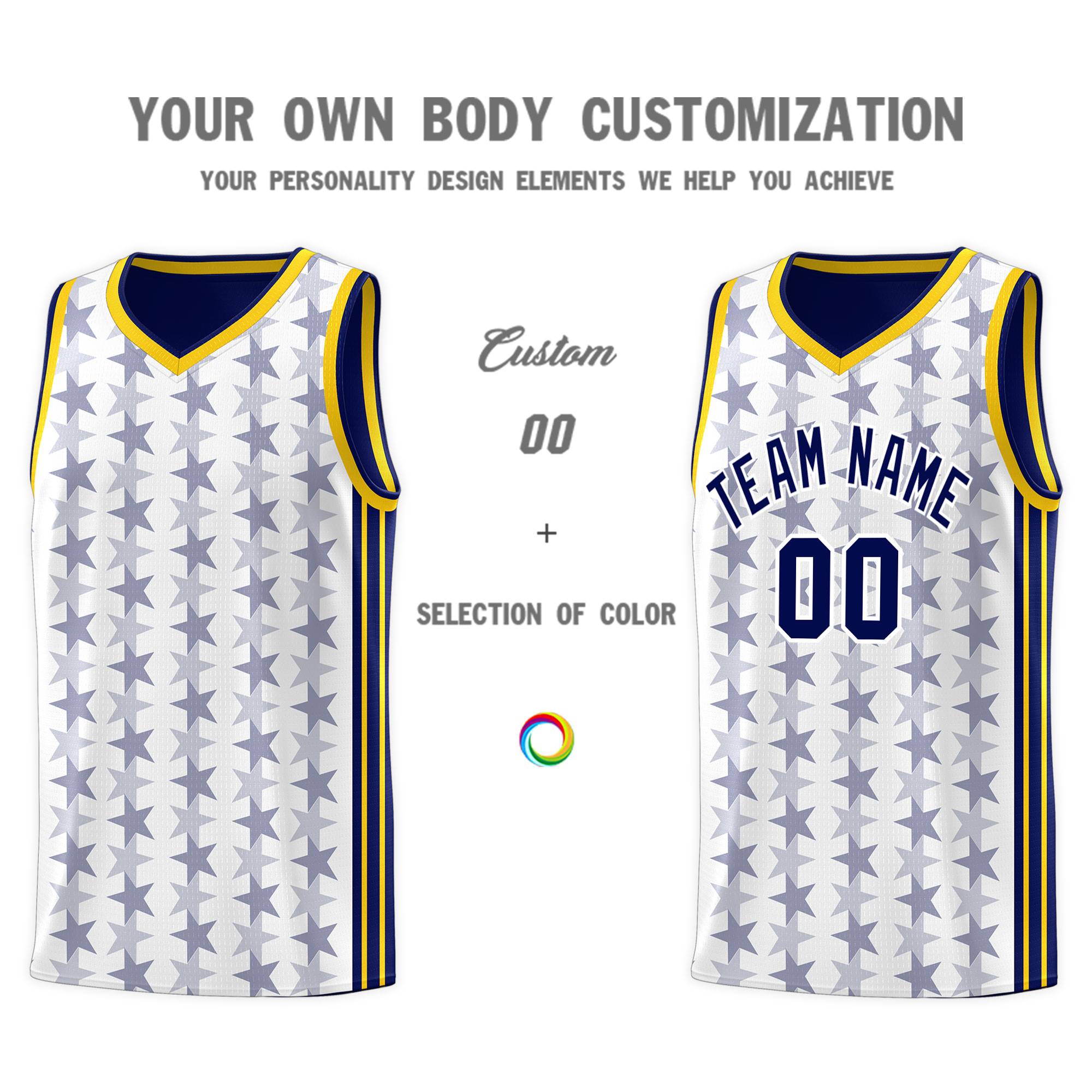 Custom White Navy Star Graffiti Pattern Sets Sports Uniform Basketball Jersey