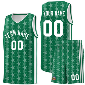 Custom Kelly Green White Star Graffiti Pattern Sets Sports Uniform Basketball Jersey