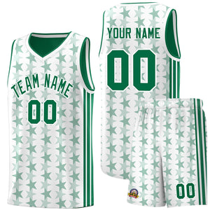 Custom White Kelly Green Star Graffiti Pattern Sets Sports Uniform Basketball Jersey