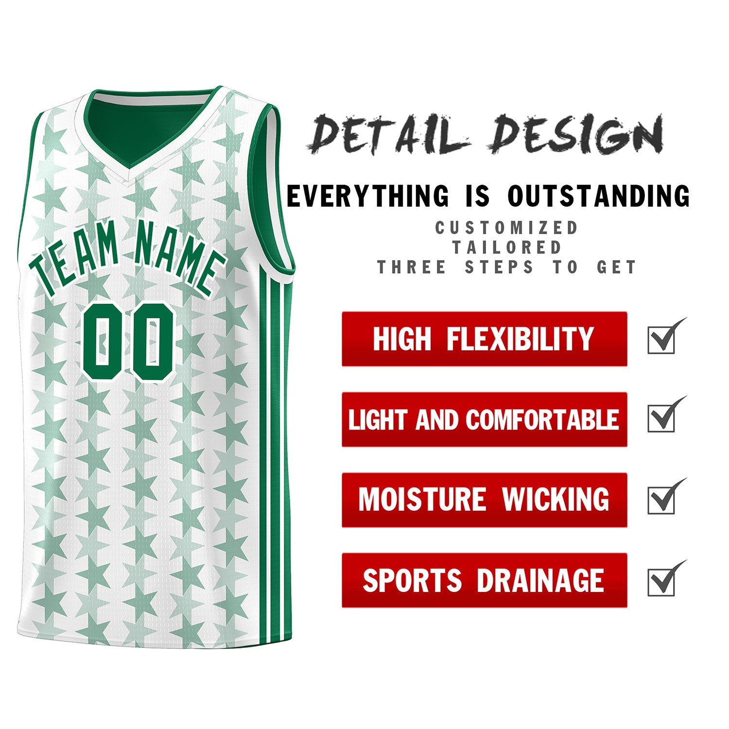 Custom White Kelly Green Star Graffiti Pattern Sets Sports Uniform Basketball Jersey