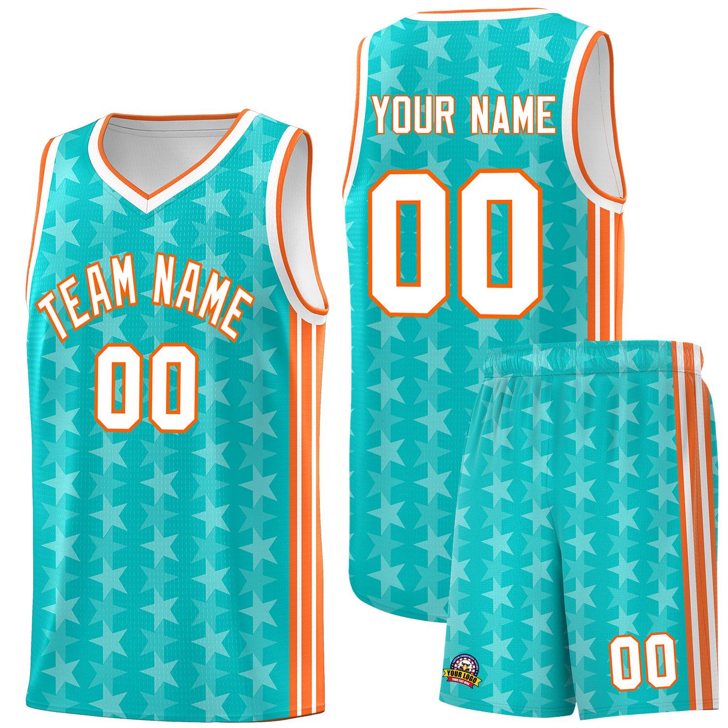 Custom Aqua White Star Graffiti Pattern Sets Sports Uniform Basketball Jersey