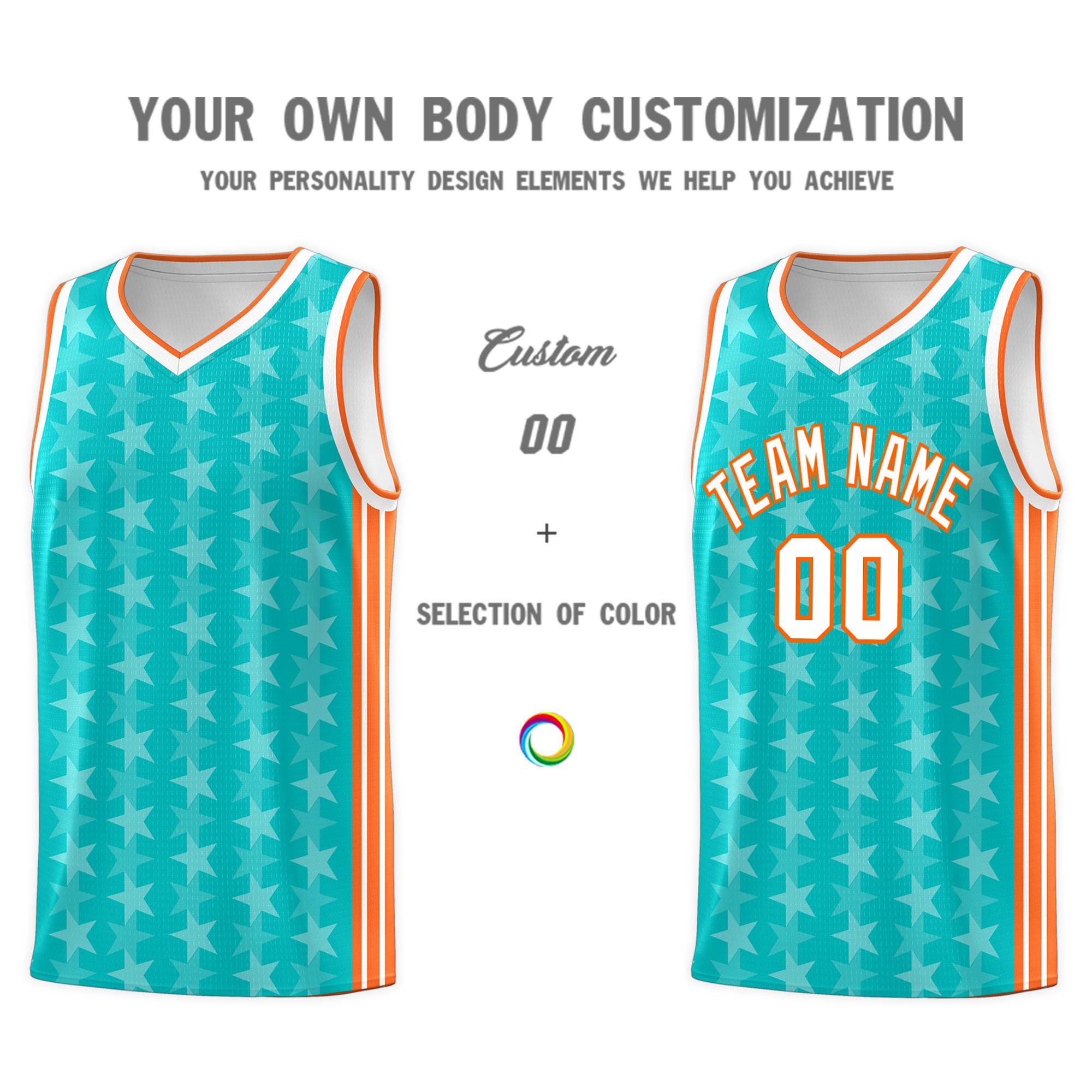 Custom Aqua White Star Graffiti Pattern Sets Sports Uniform Basketball Jersey