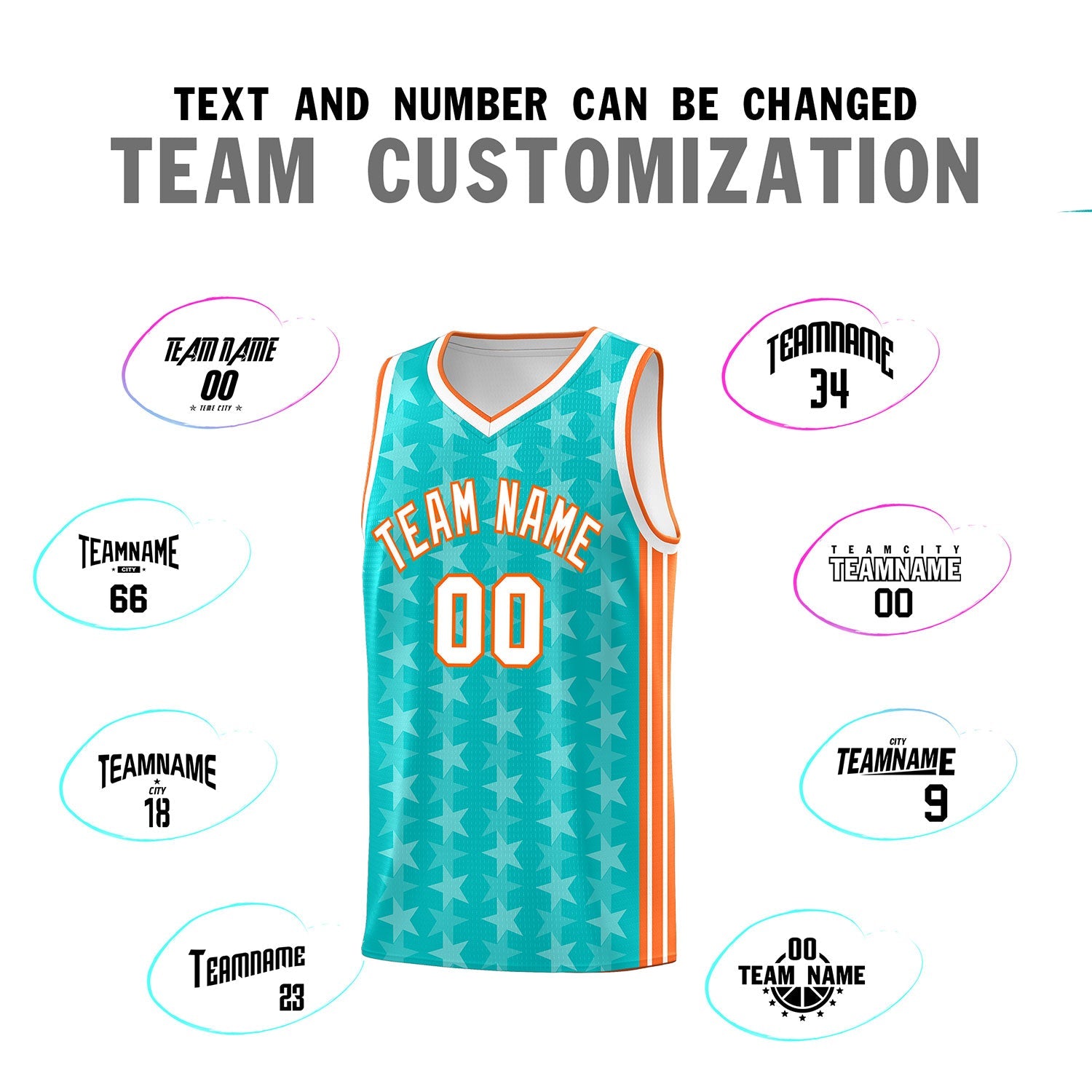 Custom Aqua White Star Graffiti Pattern Sets Sports Uniform Basketball Jersey