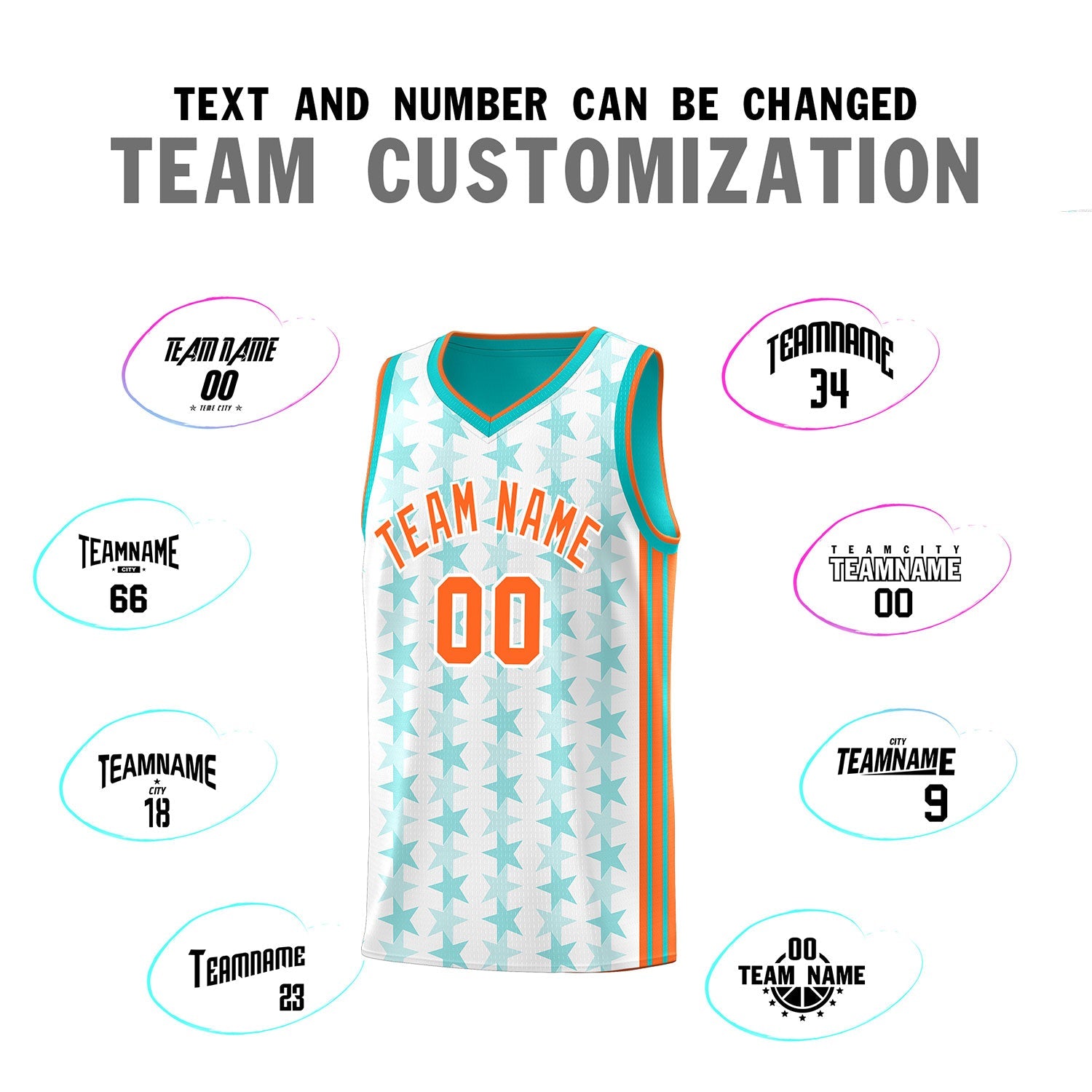 Custom White Aqua Star Graffiti Pattern Sets Sports Uniform Basketball Jersey