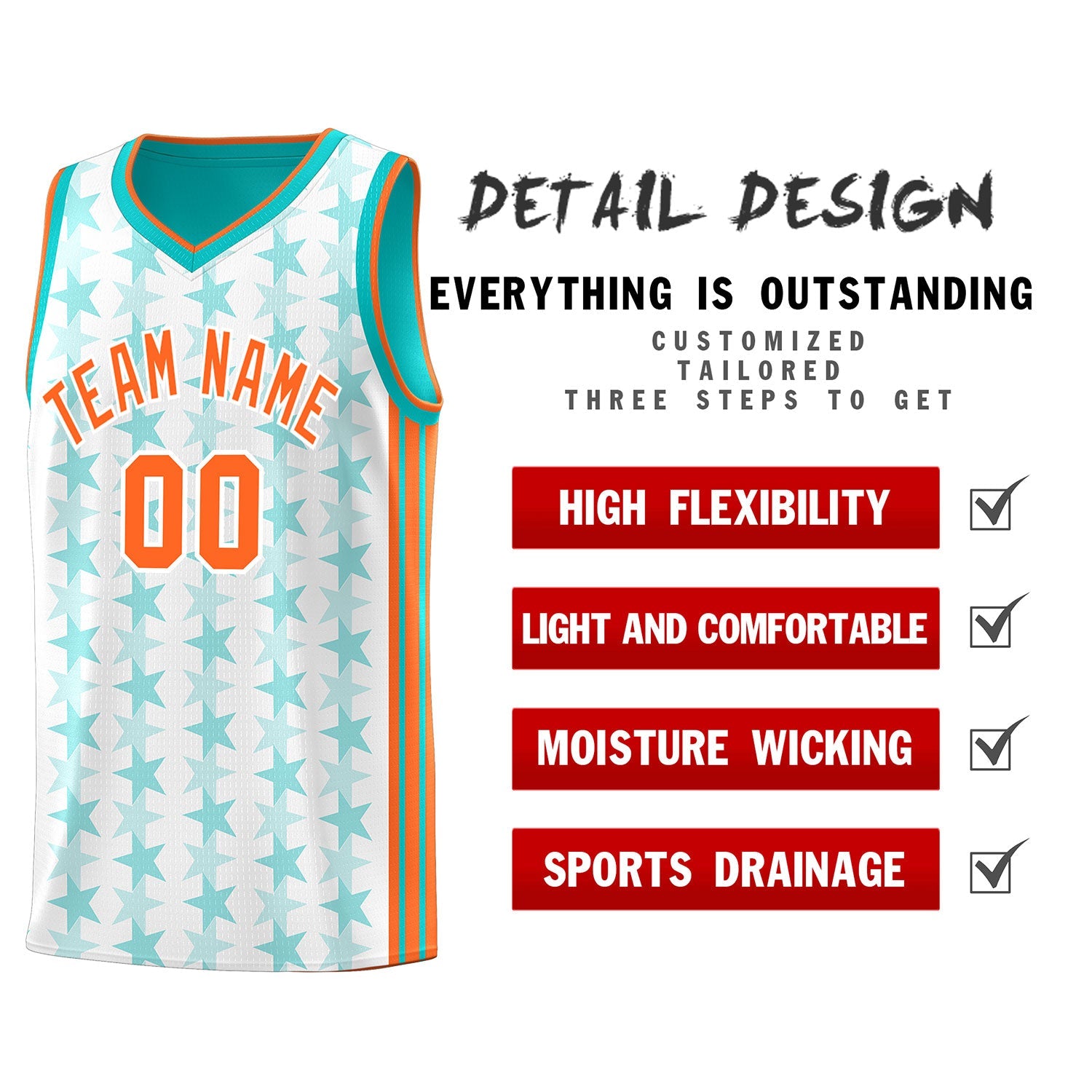 Custom White Aqua Star Graffiti Pattern Sets Sports Uniform Basketball Jersey