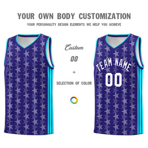 Custom Purple White Star Graffiti Pattern Sets Sports Uniform Basketball Jersey