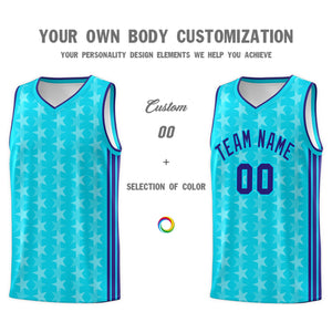 Custom Sky Blue White Star Graffiti Pattern Sets Sports Uniform Basketball Jersey