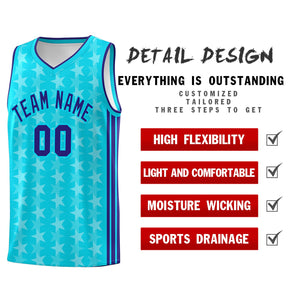 Custom Sky Blue White Star Graffiti Pattern Sets Sports Uniform Basketball Jersey