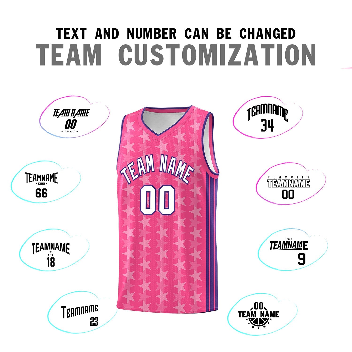 Custom Pink White Star Graffiti Pattern Sets Sports Uniform Basketball Jersey