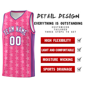 Custom Pink White Star Graffiti Pattern Sets Sports Uniform Basketball Jersey