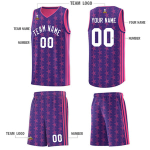 Custom Purple Pink Star Graffiti Pattern Sets Sports Uniform Basketball Jersey