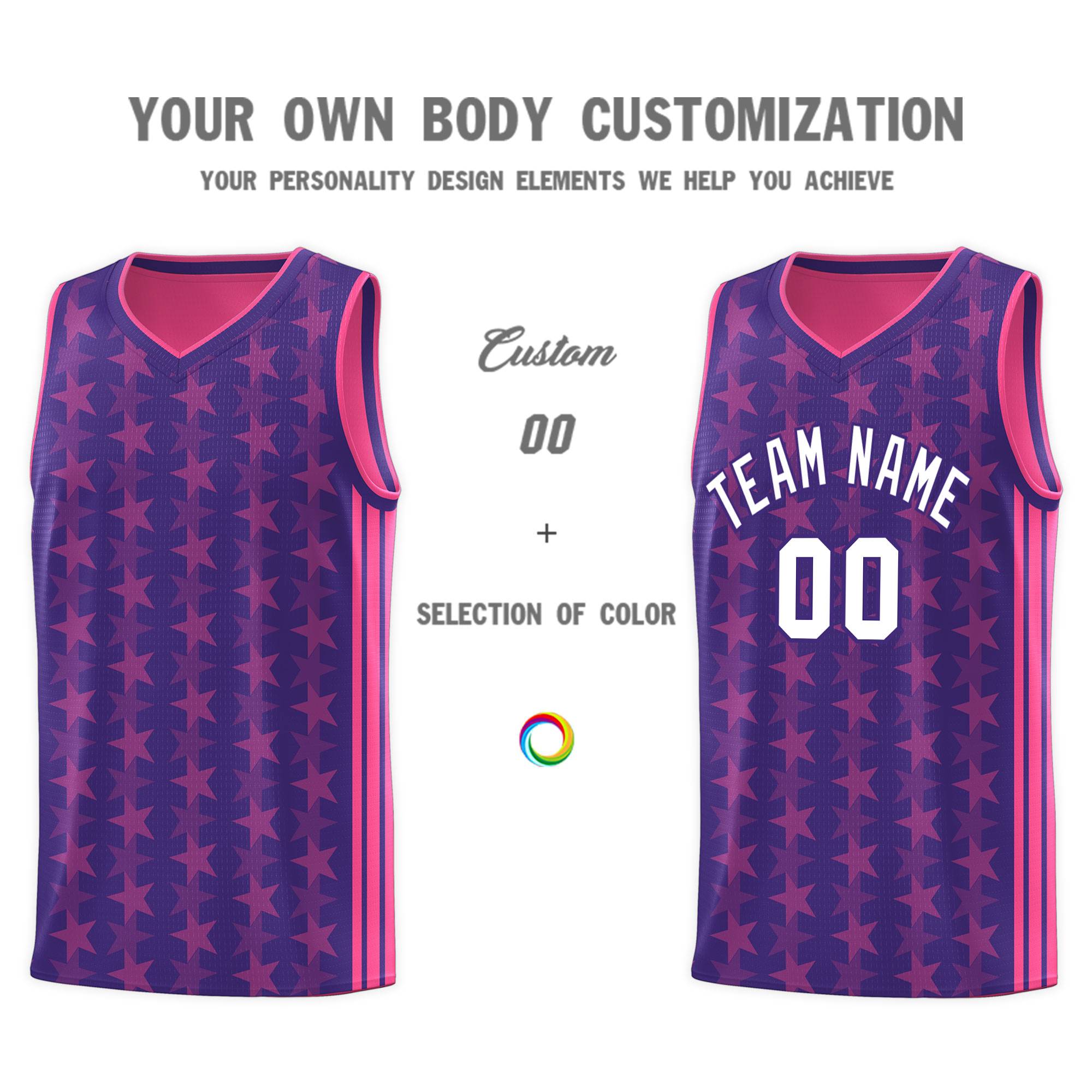 Custom Purple Pink Star Graffiti Pattern Sets Sports Uniform Basketball Jersey