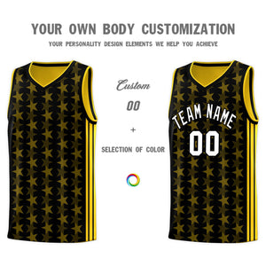 Custom Black Gold Star Graffiti Pattern Sets Sports Uniform Basketball Jersey