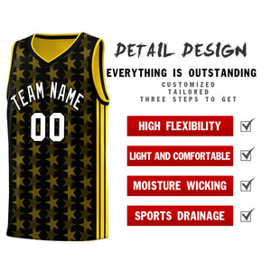 Custom Black Gold Star Graffiti Pattern Sets Sports Uniform Basketball Jersey