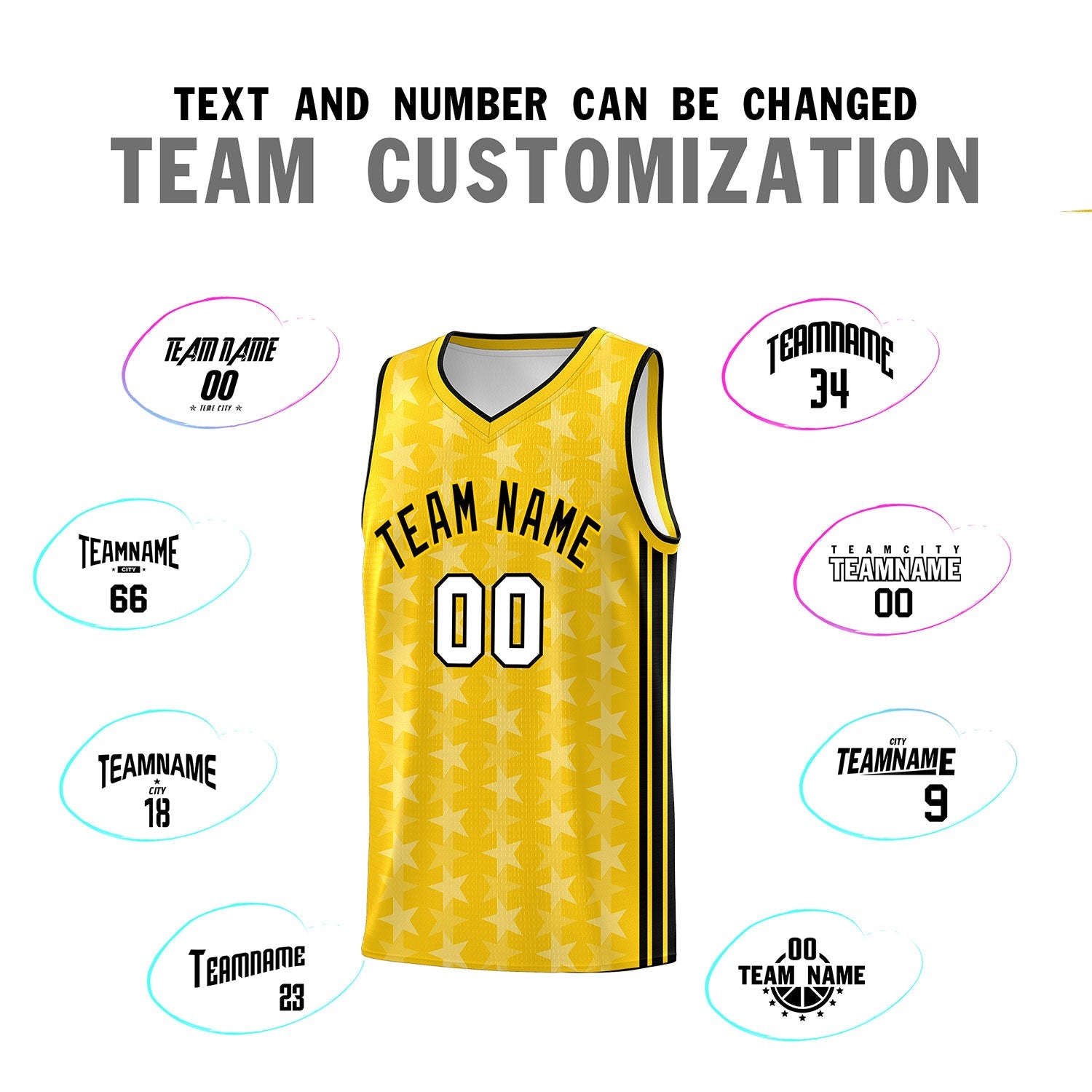 Custom Gold White Star Graffiti Pattern Sets Sports Uniform Basketball Jersey