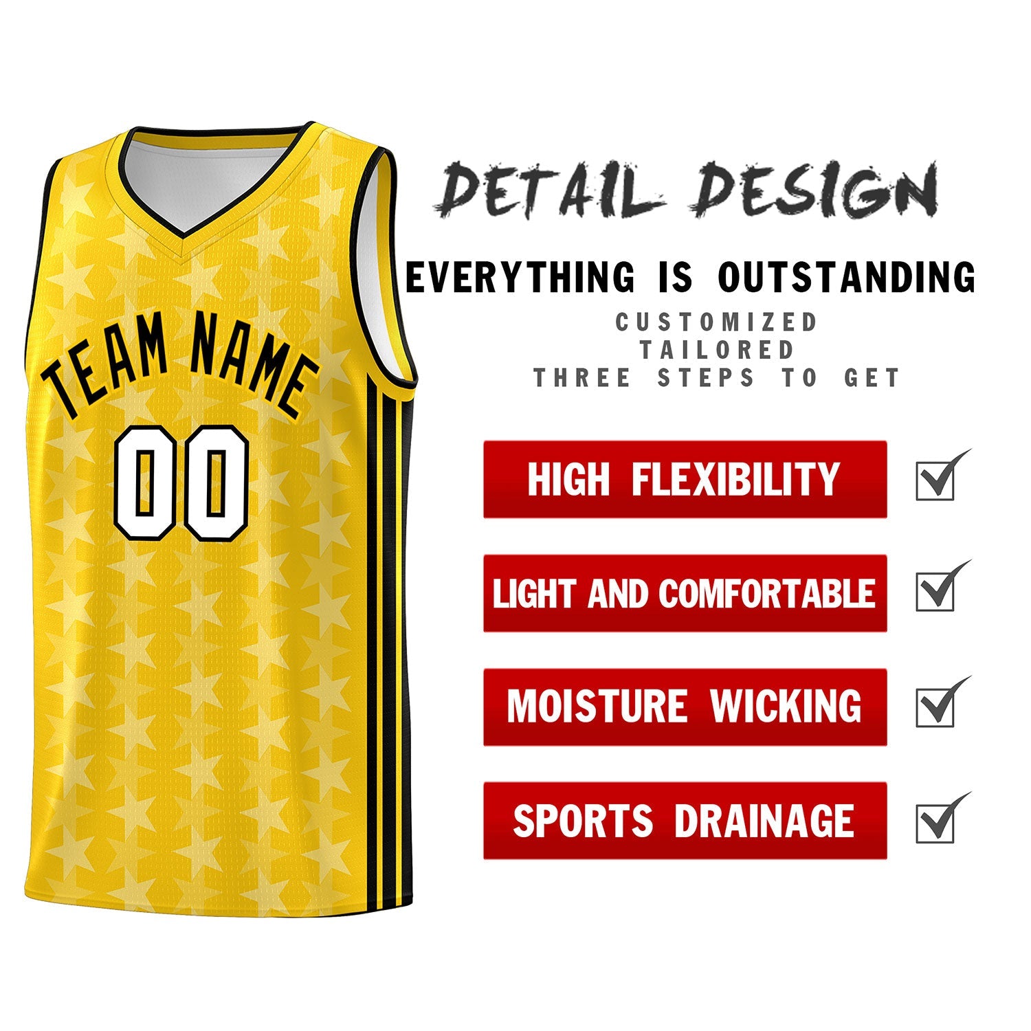 Custom Gold White Star Graffiti Pattern Sets Sports Uniform Basketball Jersey