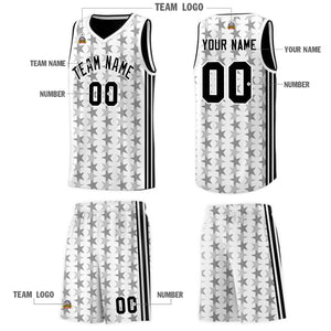 Custom White Black Star Graffiti Pattern Sets Sports Uniform Basketball Jersey