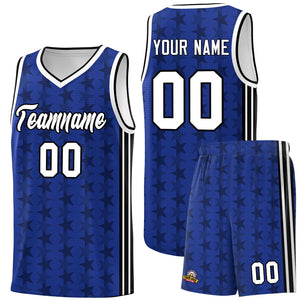 Custom Royal Black Star Graffiti Pattern Sets Sports Uniform Basketball Jersey