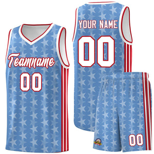 Custom Light Blue White Star Graffiti Pattern Sets Sports Uniform Basketball Jersey