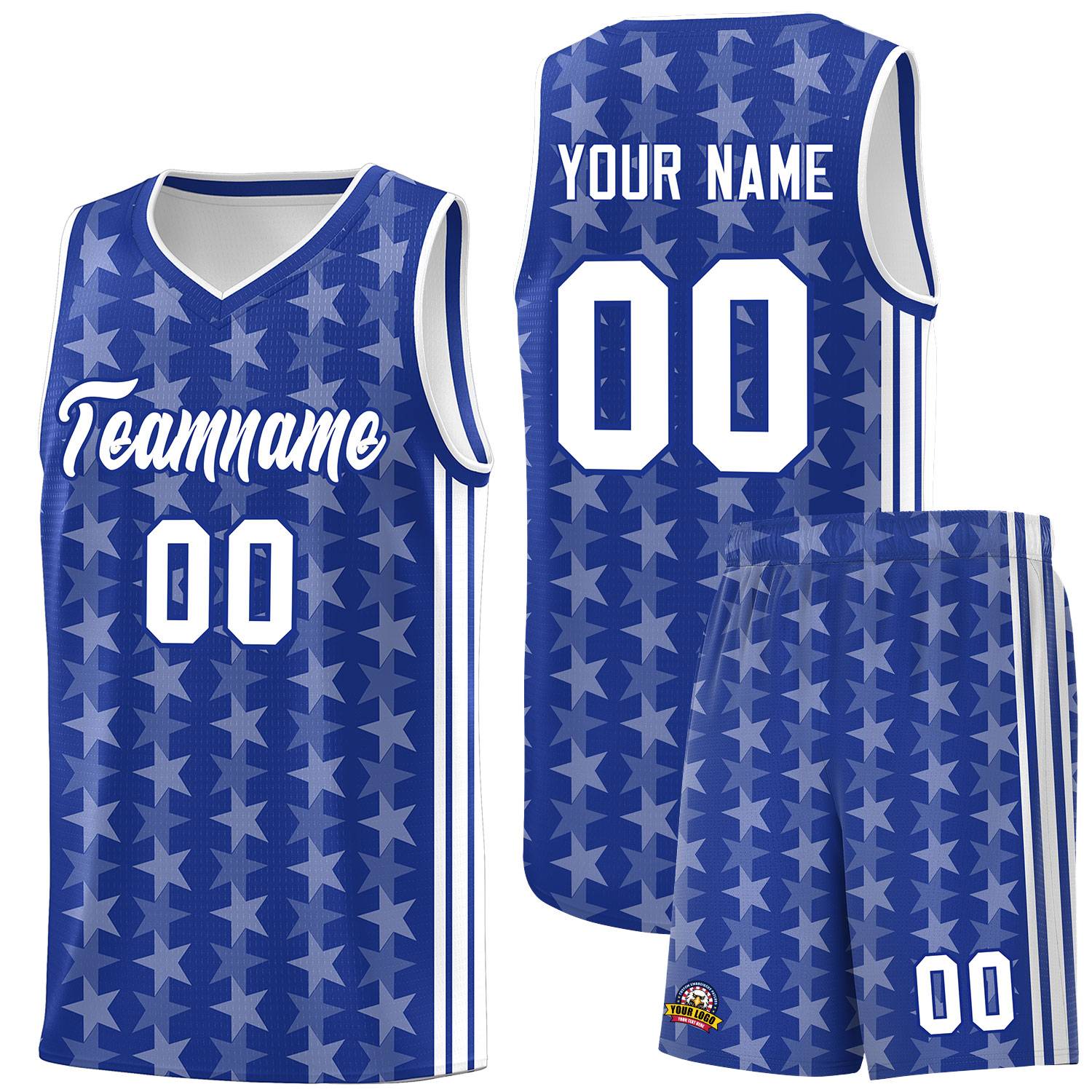 Custom Royal White Star Graffiti Pattern Sets Sports Uniform Basketball Jersey