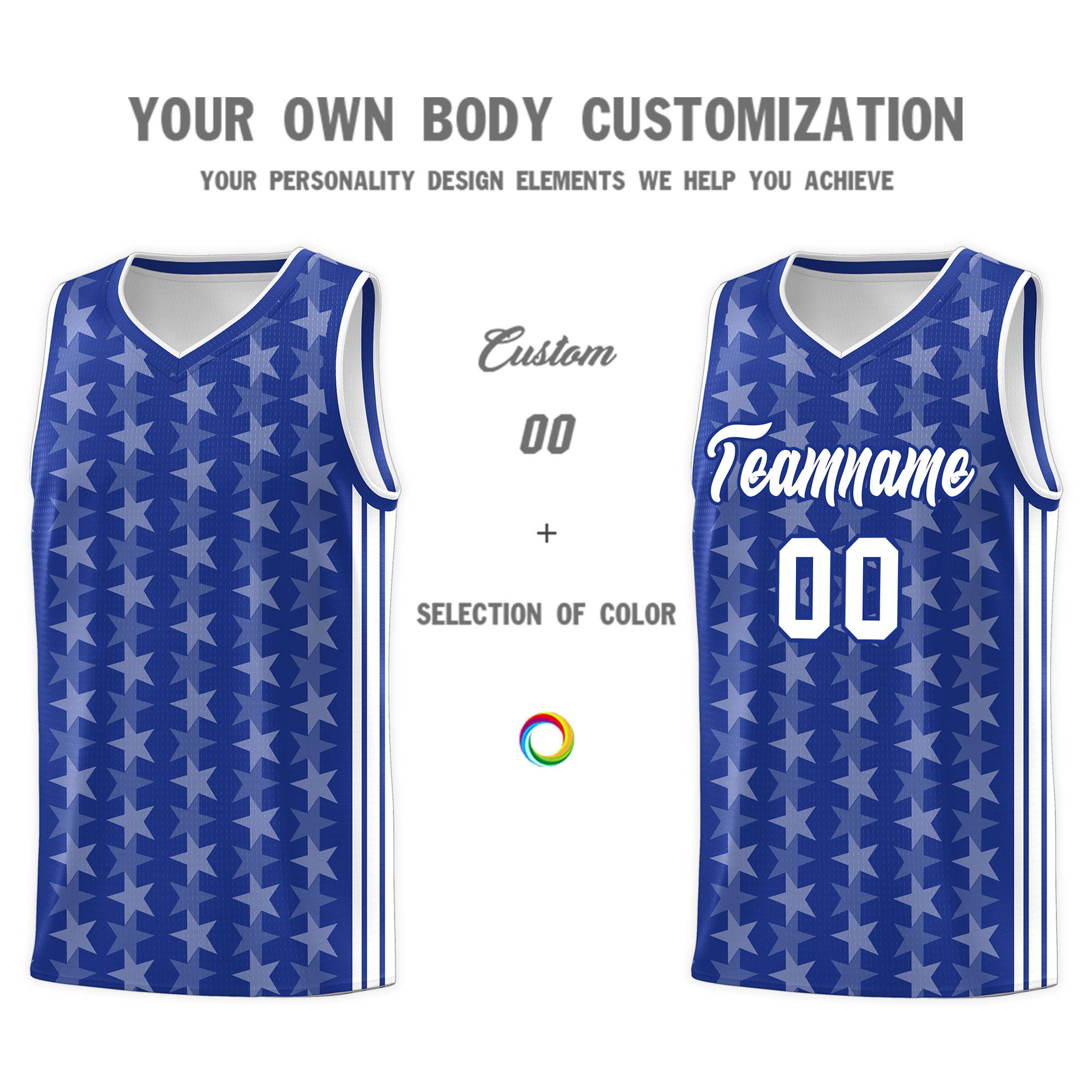 Custom Royal White Star Graffiti Pattern Sets Sports Uniform Basketball Jersey