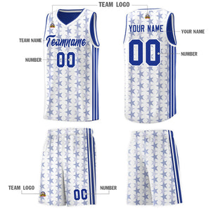 Custom White Royal Star Graffiti Pattern Sets Sports Uniform Basketball Jersey