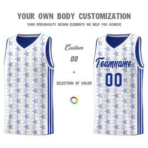 Custom White Royal Star Graffiti Pattern Sets Sports Uniform Basketball Jersey