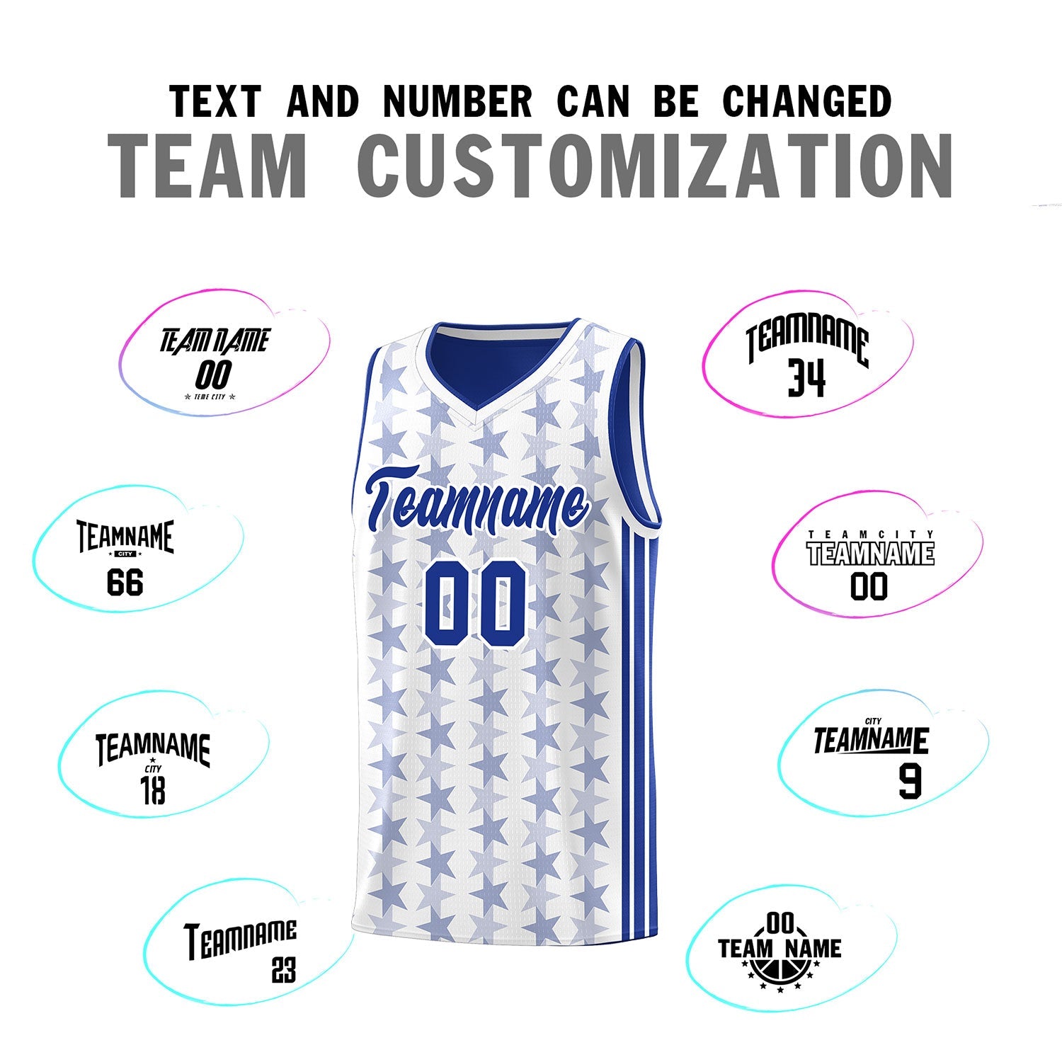 Custom White Royal Star Graffiti Pattern Sets Sports Uniform Basketball Jersey