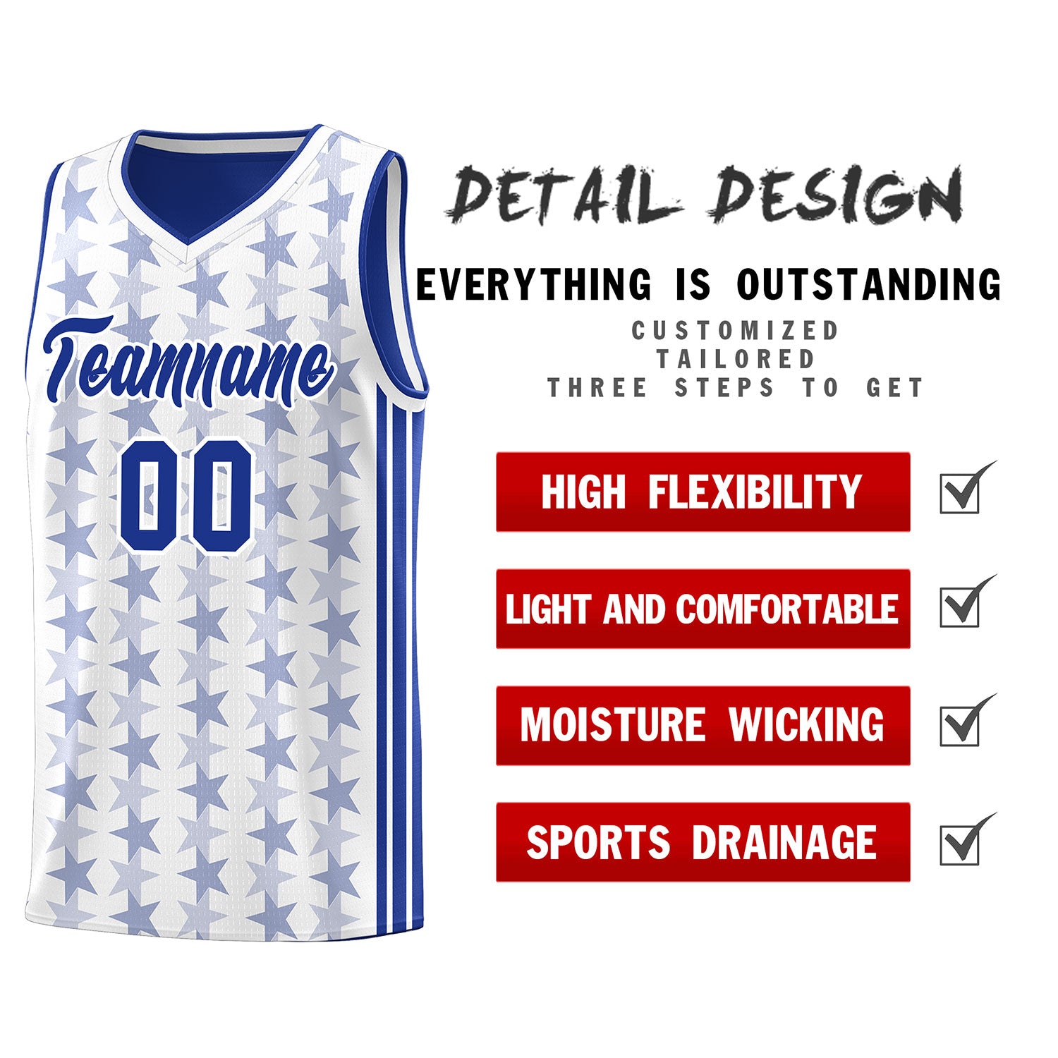 Custom White Royal Star Graffiti Pattern Sets Sports Uniform Basketball Jersey