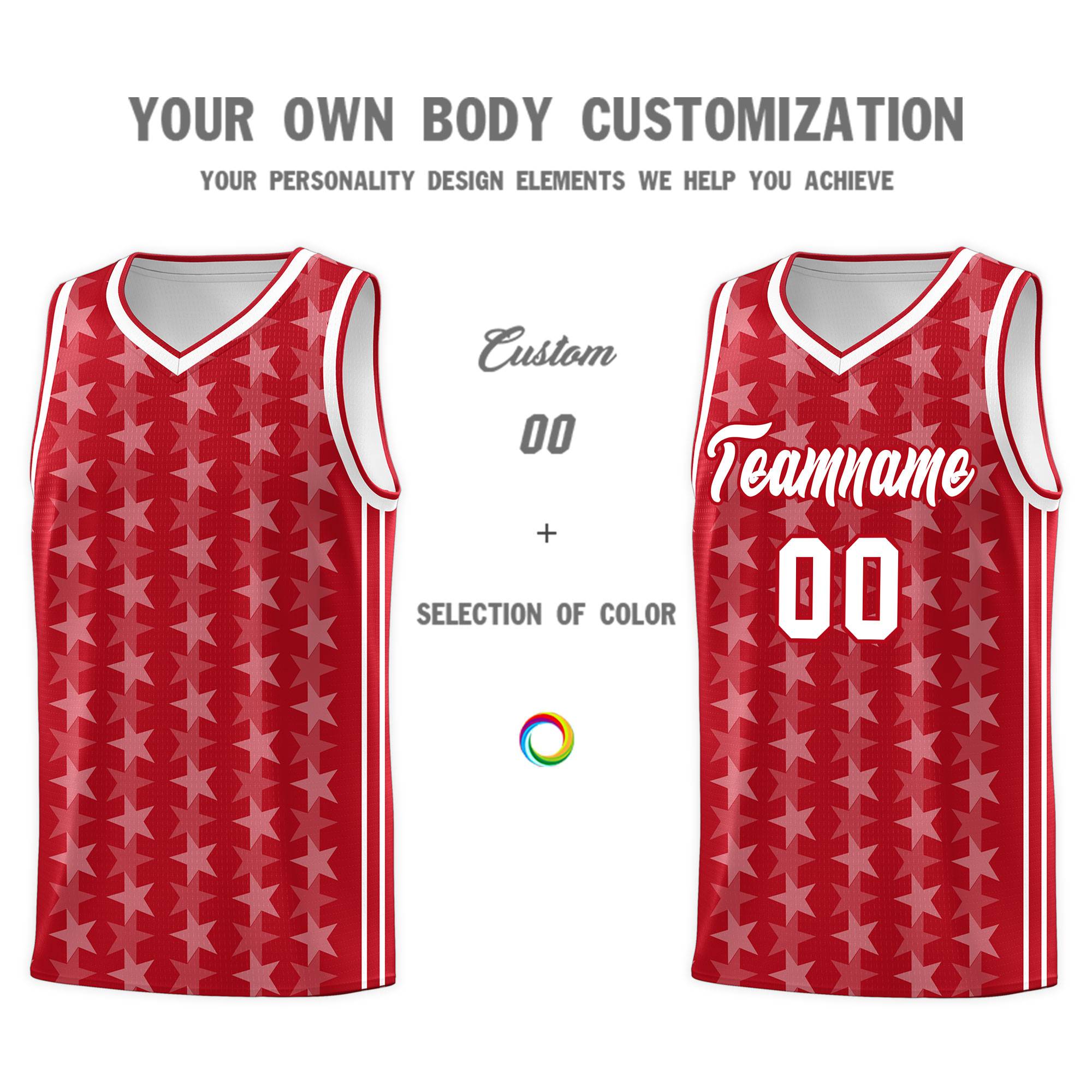 Custom Red White Star Graffiti Pattern Sets Sports Uniform Basketball Jersey