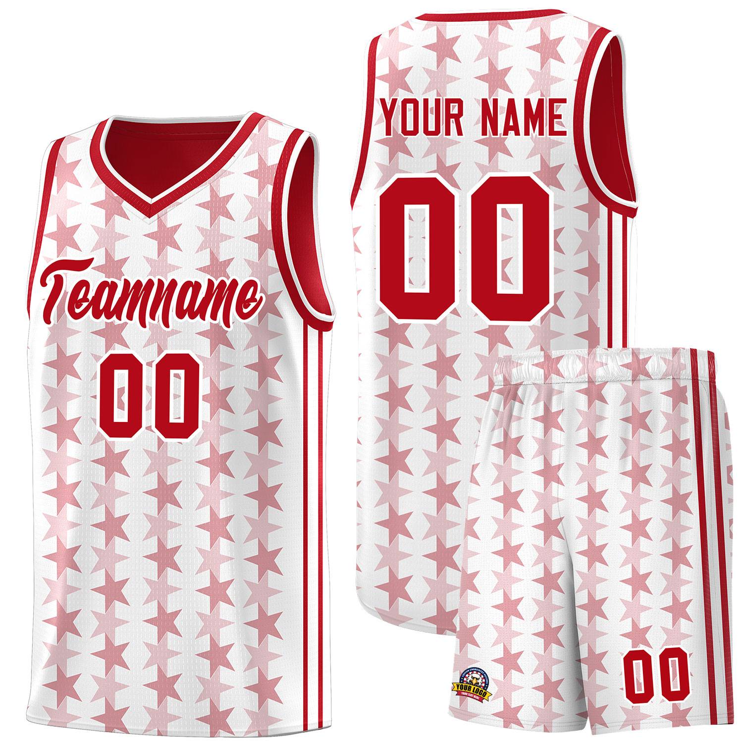 Custom White Red Star Graffiti Pattern Sets Sports Uniform Basketball Jersey