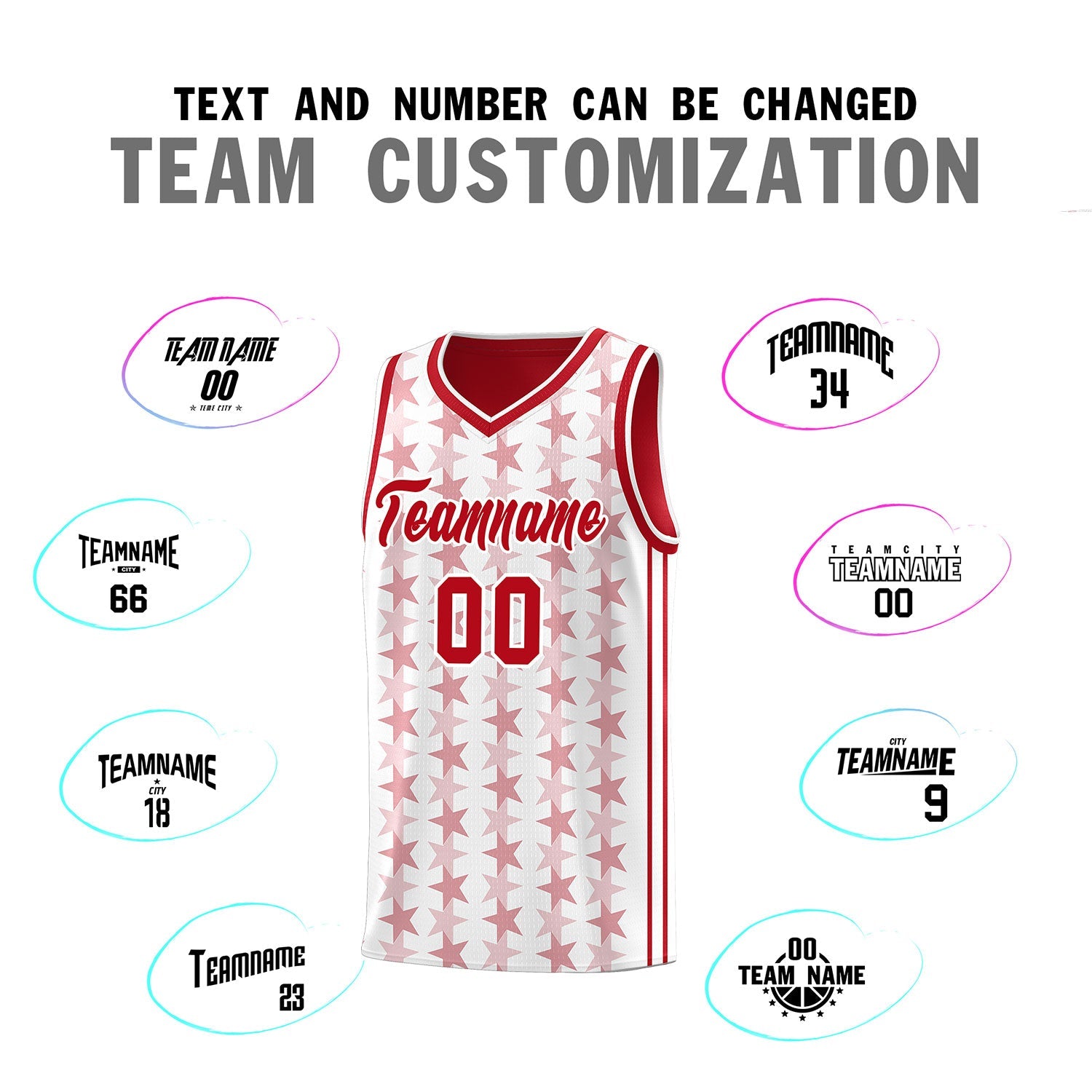 Custom White Red Star Graffiti Pattern Sets Sports Uniform Basketball Jersey