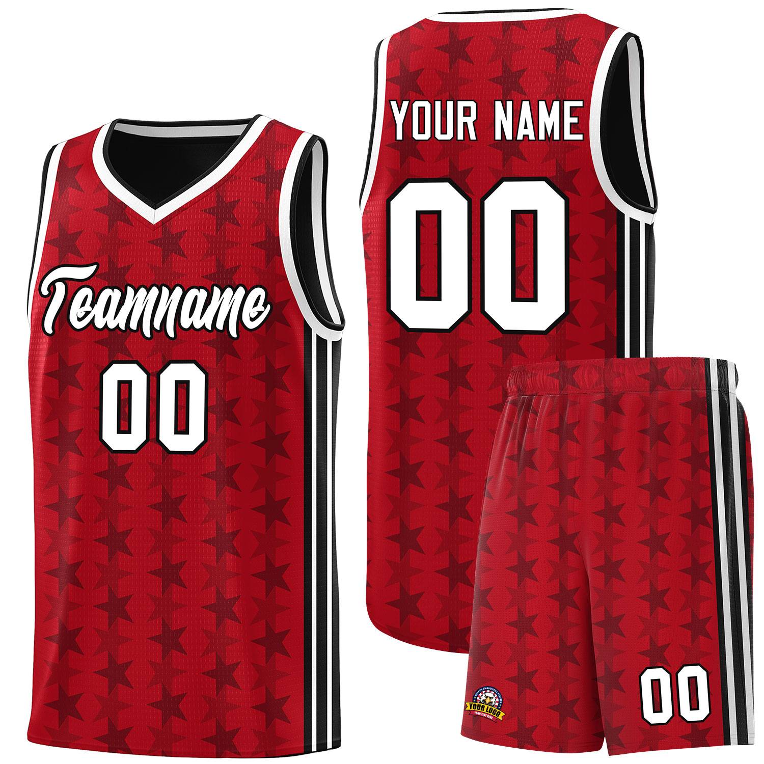 Custom Red Black Star Graffiti Pattern Sets Sports Uniform Basketball Jersey