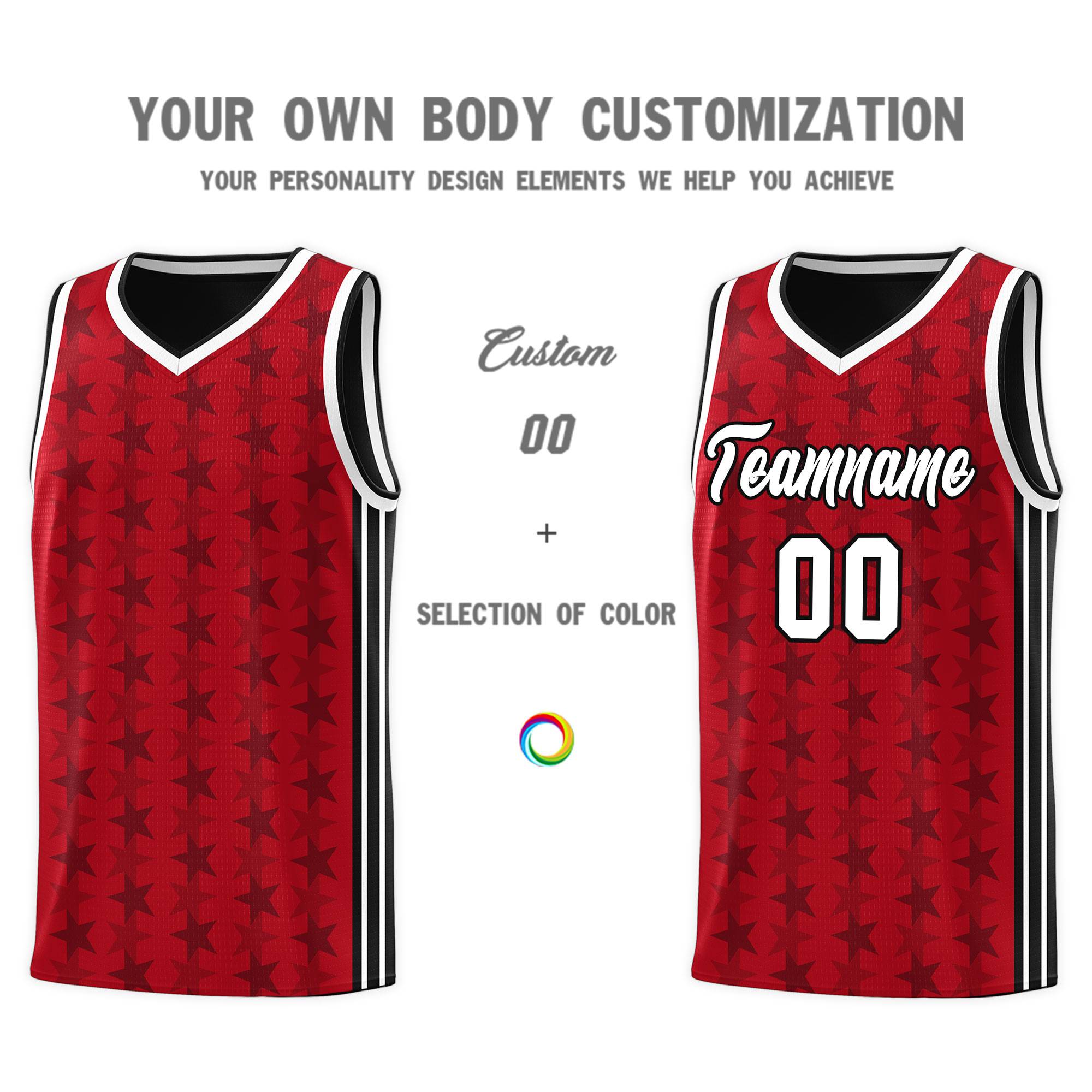 Custom Red Black Star Graffiti Pattern Sets Sports Uniform Basketball Jersey