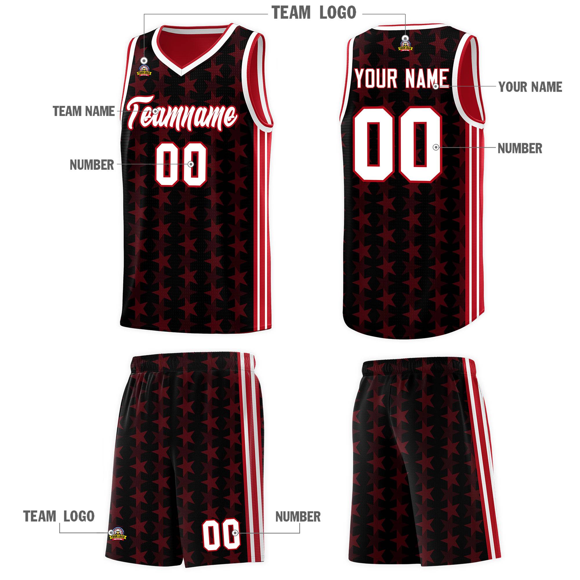 Custom Black Red Star Graffiti Pattern Sets Sports Uniform Basketball Jersey