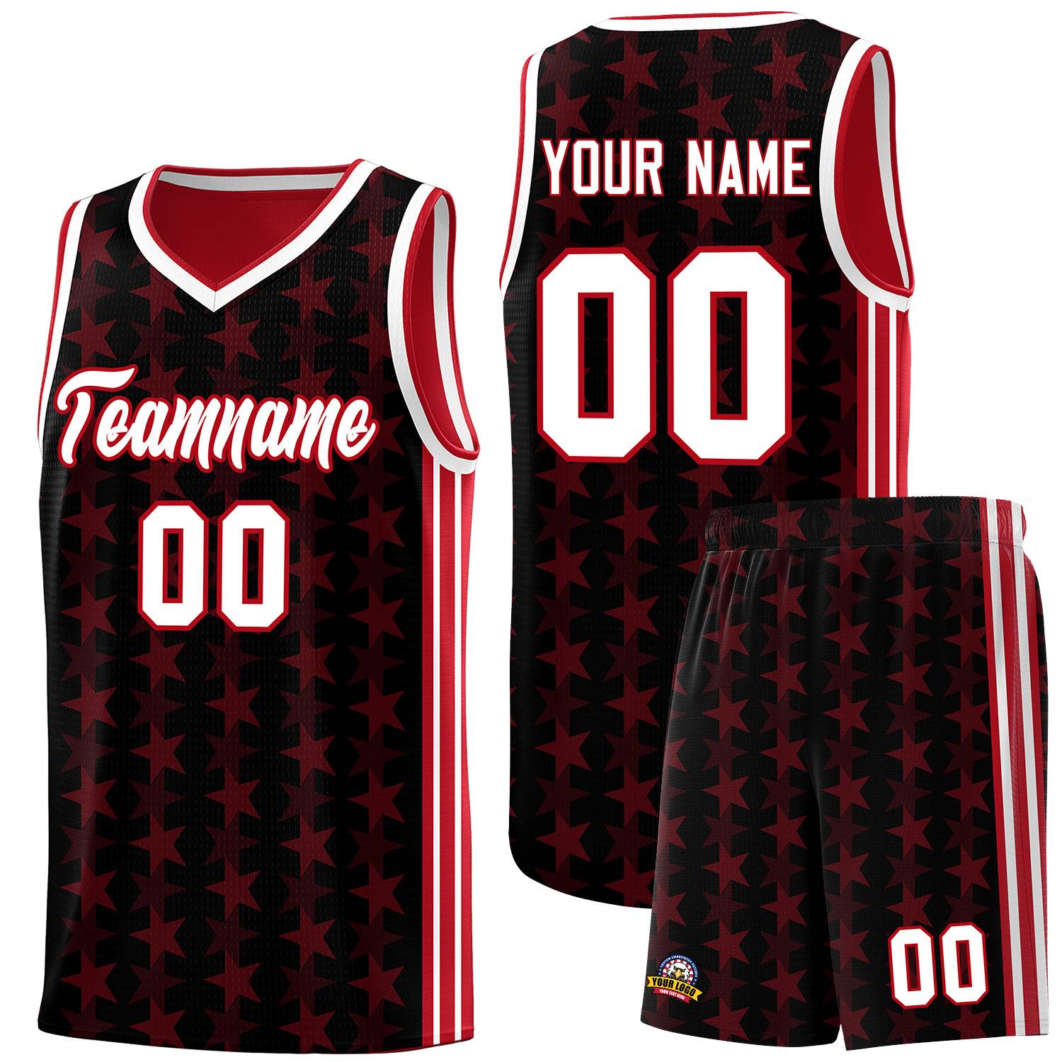 Custom Black Red Star Graffiti Pattern Sets Sports Uniform Basketball Jersey