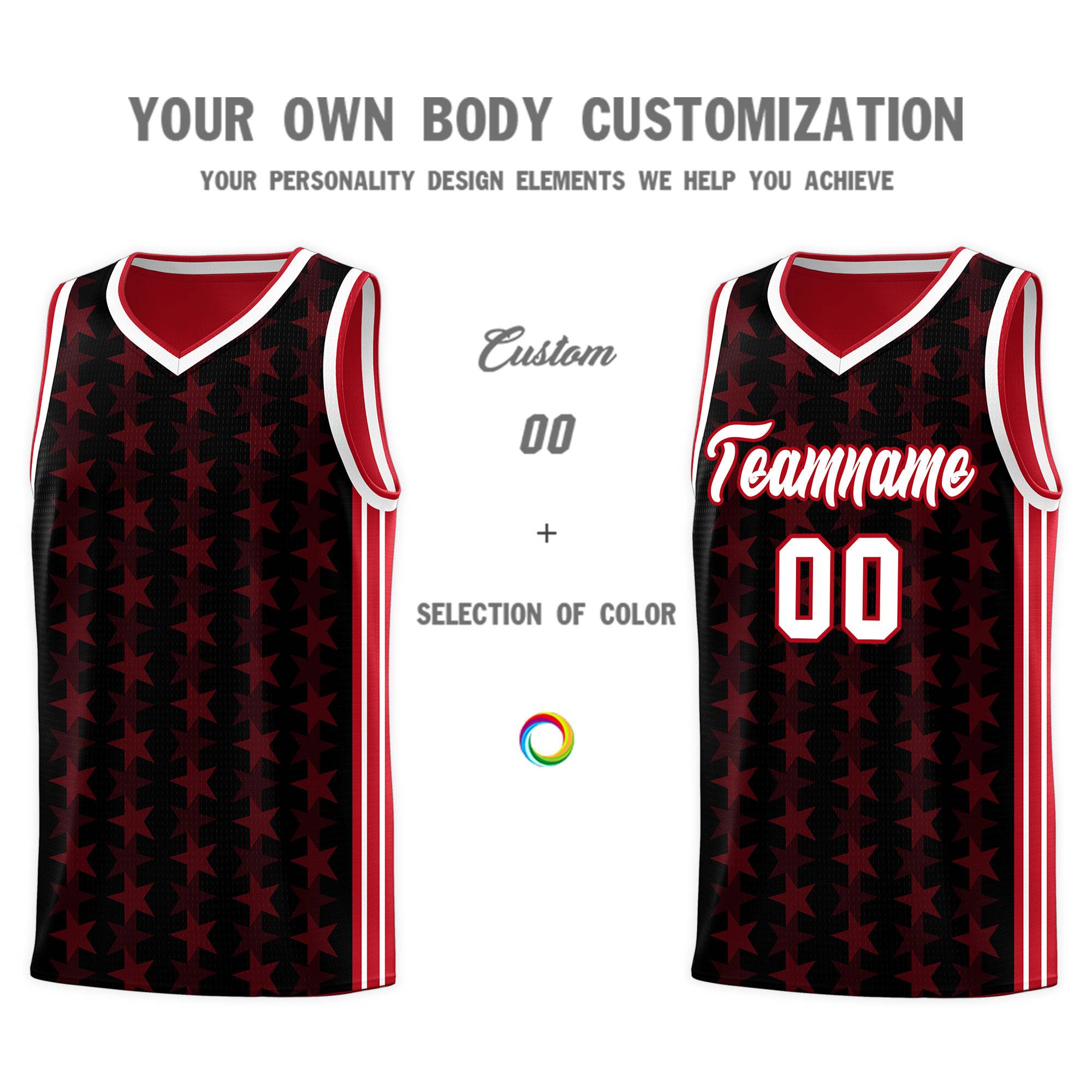 Custom Black Red Star Graffiti Pattern Sets Sports Uniform Basketball Jersey