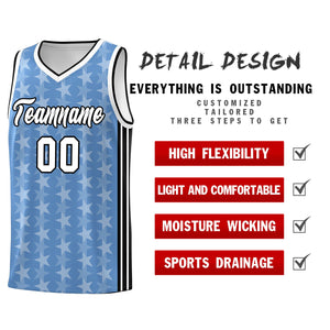 Custom Light Blue White Star Graffiti Pattern Sets Sports Uniform Basketball Jersey