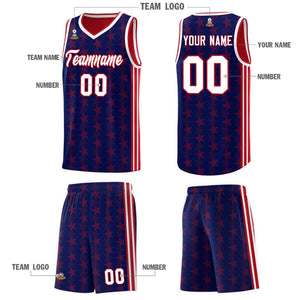 Custom Navy Red Star Graffiti Pattern Sets Sports Uniform Basketball Jersey