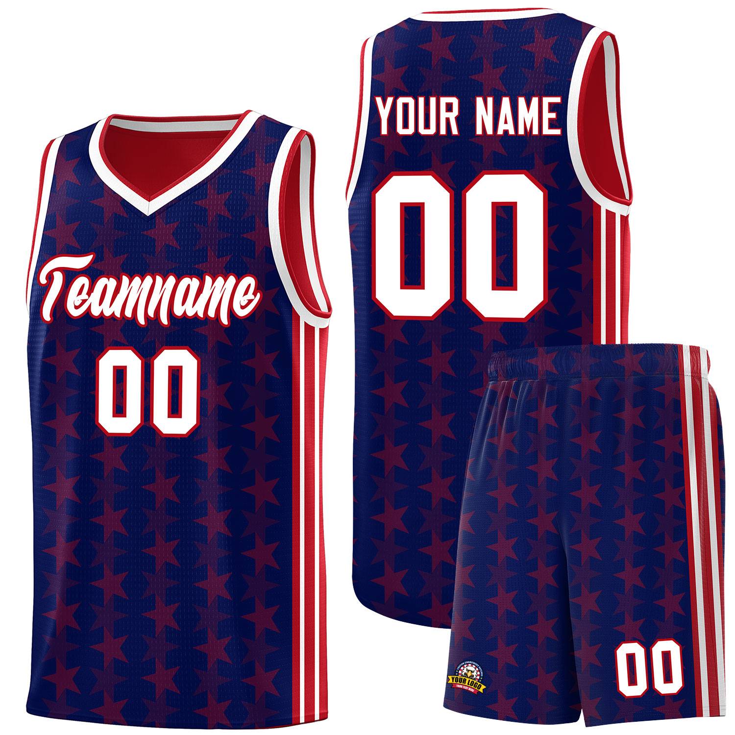 Custom Navy Red Star Graffiti Pattern Sets Sports Uniform Basketball Jersey