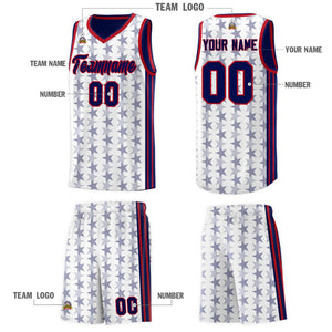 Custom White Navy Star Graffiti Pattern Sets Sports Uniform Basketball Jersey