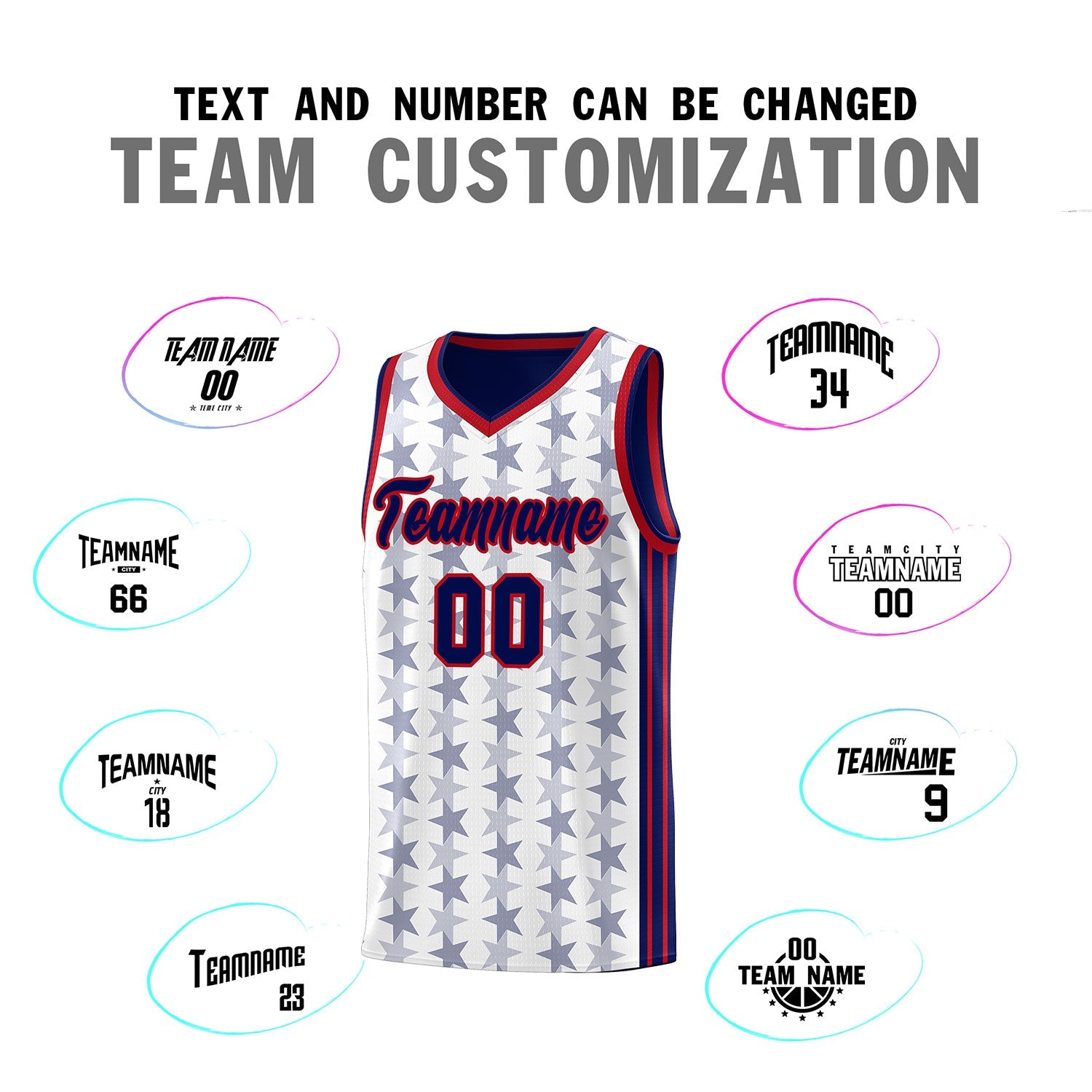 Custom White Navy Star Graffiti Pattern Sets Sports Uniform Basketball Jersey