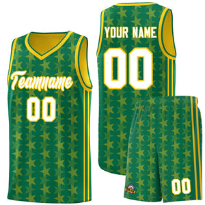 Custom Kelly Green Gold Star Graffiti Pattern Sets Sports Uniform Basketball Jersey