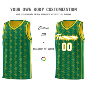 Custom Kelly Green Gold Star Graffiti Pattern Sets Sports Uniform Basketball Jersey