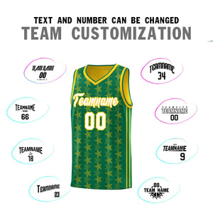 Custom Kelly Green Gold Star Graffiti Pattern Sets Sports Uniform Basketball Jersey