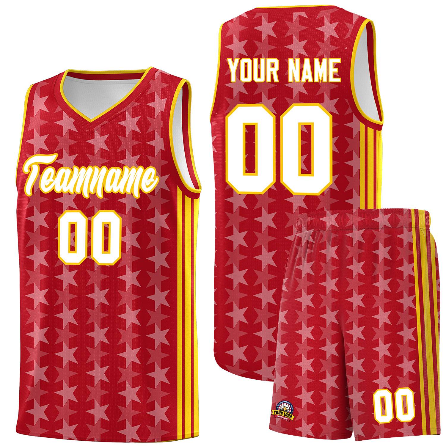 Custom Red White Star Graffiti Pattern Sets Sports Uniform Basketball Jersey