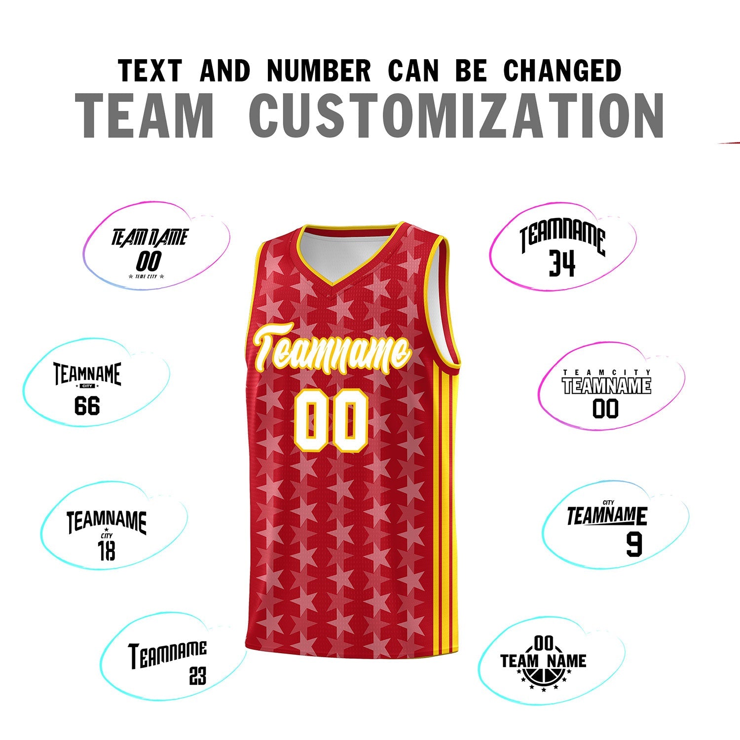 Custom Red White Star Graffiti Pattern Sets Sports Uniform Basketball Jersey