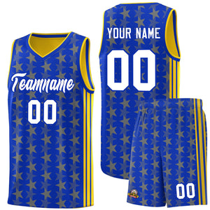 Custom Royal Gold Star Graffiti Pattern Sets Sports Uniform Basketball Jersey