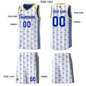 Custom White Royal Star Graffiti Pattern Sets Sports Uniform Basketball Jersey